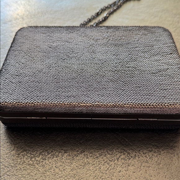 WHBM Pewter/Gray/Silver Sequin Box Clutch with Paper Clip Chain Strap - Picture 10 of 13